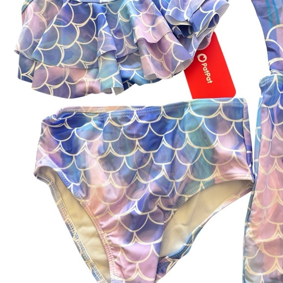 PatPat Toddler 3-4YR Bikinis Set Ruffled Top Bottom & Mermaid Tail 3PC Swimsuit - Picture 4 of 8